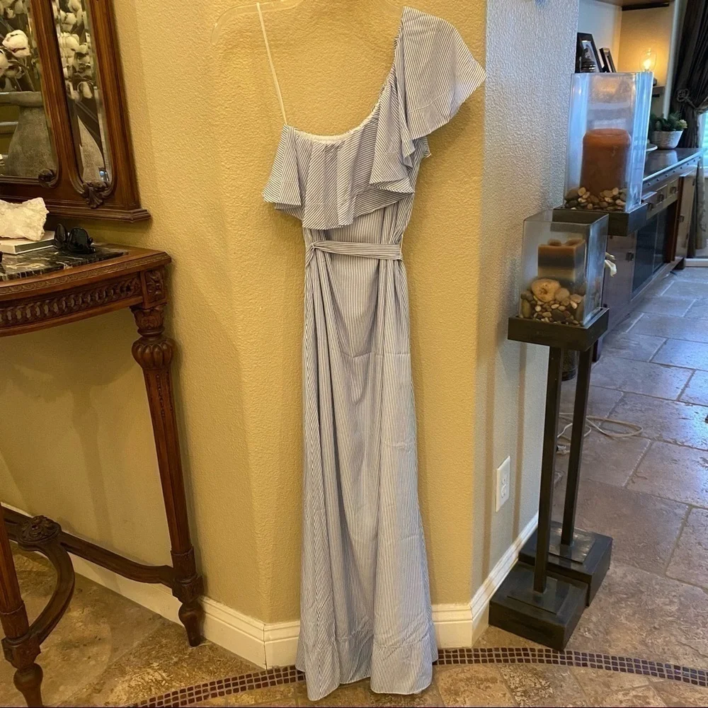 NWT~BANANA REPUBLIC Striped One Shoulder Ruffled Maxi Summer Dress Size Xsmall